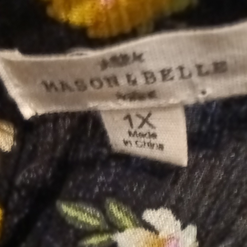 NWT FINAL PRICE MASON & BELLE black multi-colored floral print laced blouse 1X